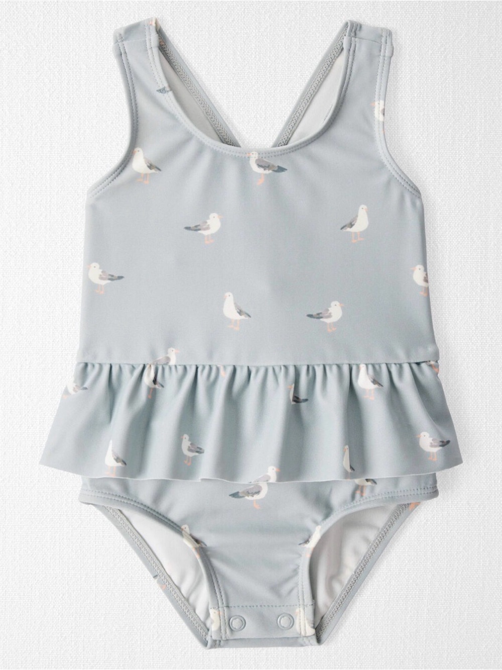 Light Blue Seagull Ruffle Crossback One-Piece Swimsuit for Kids
